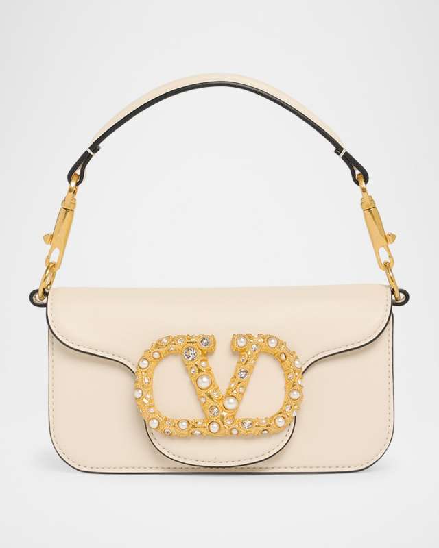Loco Studded VLOGO Small Leather Shoulder Bag